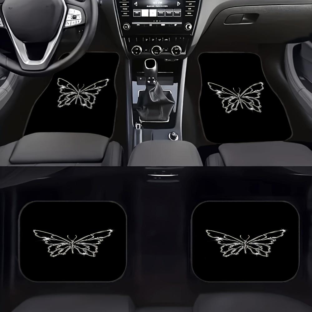 Set Of Four Car Floor Mats Featuring A Sparkling Butterfly Design, Offering Universal Anti-Slip Protection And Dust Resistance F