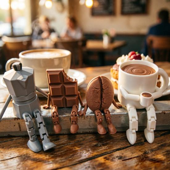 3D Printed Articulated Coffee Cup Figure, Movable Joint Desk Statue, Cute Coffee Bean Ornament, Creative Office Home Decor, Fun Birthday Gift