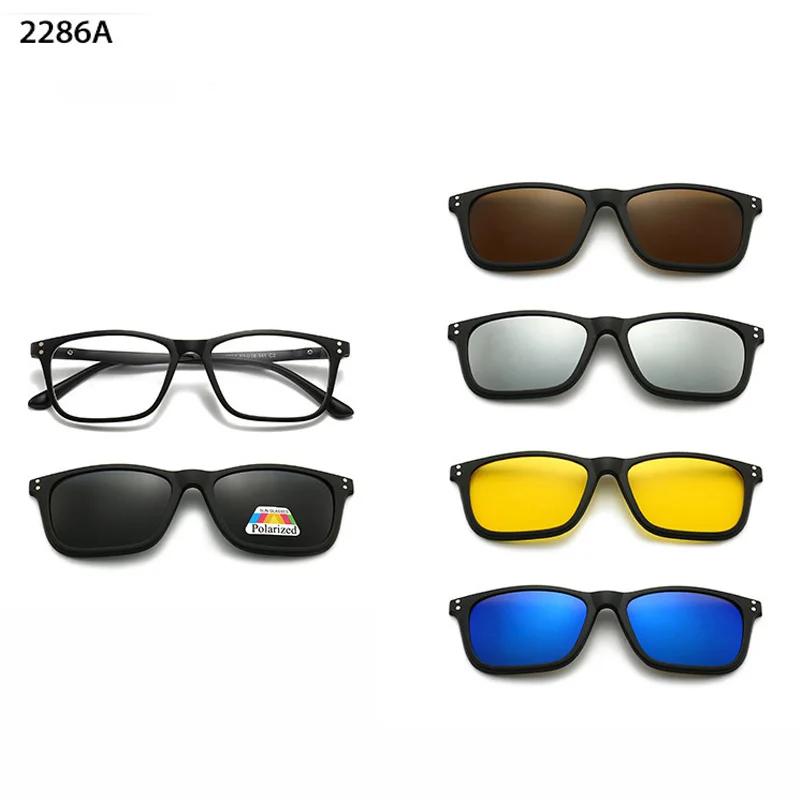 6 In 1 Clip On Glasses Men Women TR90 Polarized Optical Magnetic Sunglasses Clip Magnet Sunglasses Prescription Glasses Frame