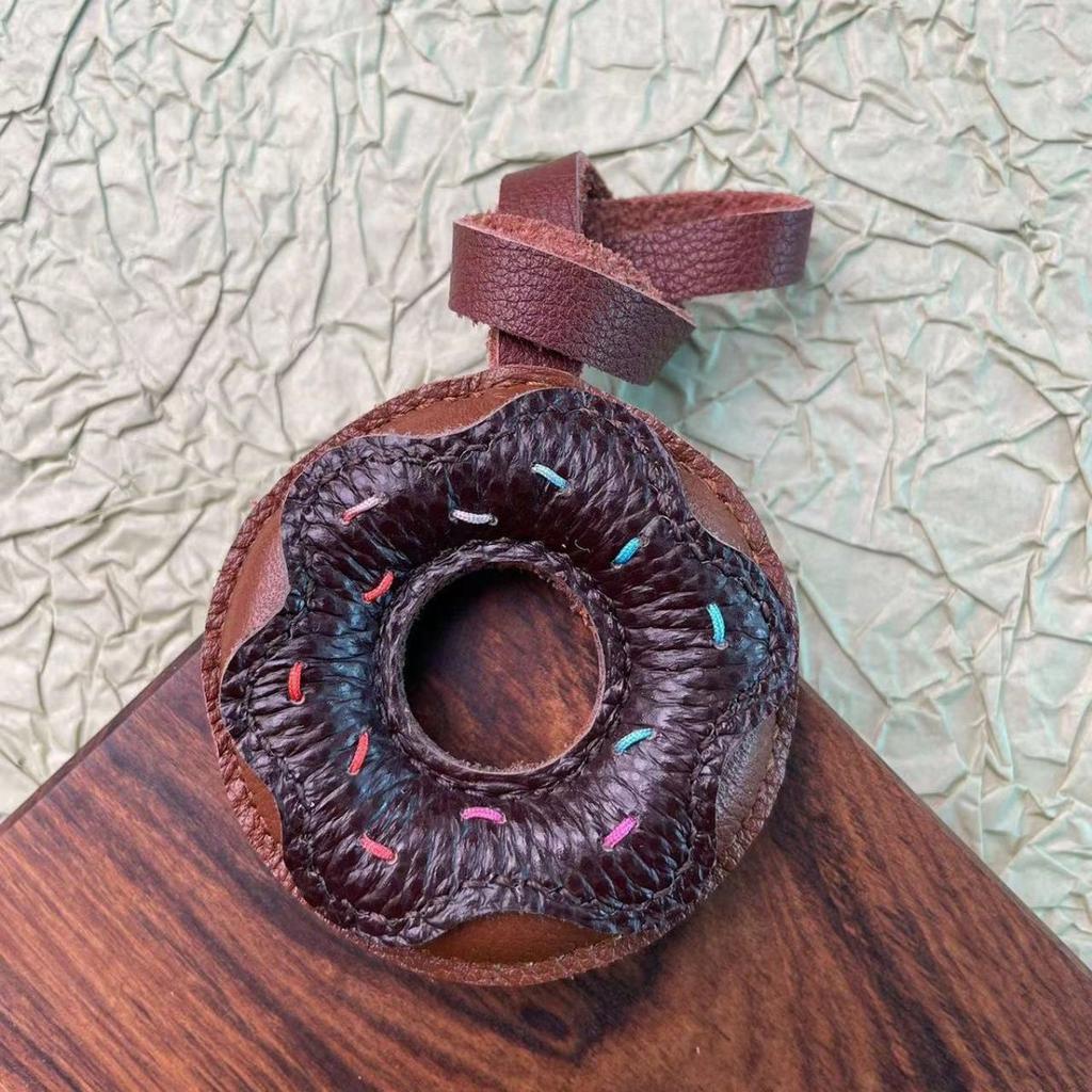 Handmade Donut Bag Pendant Genuine Leather Bags Keychain for Handbags Interesting Stylish Luxury Design Bag Accessories