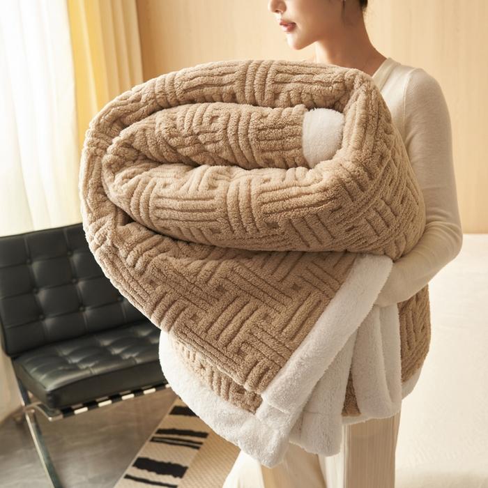 2026 new double-layer jacquard lint thickened air conditioner blanket, lamb lint nap blanket, milk lint sofa shawl blanket