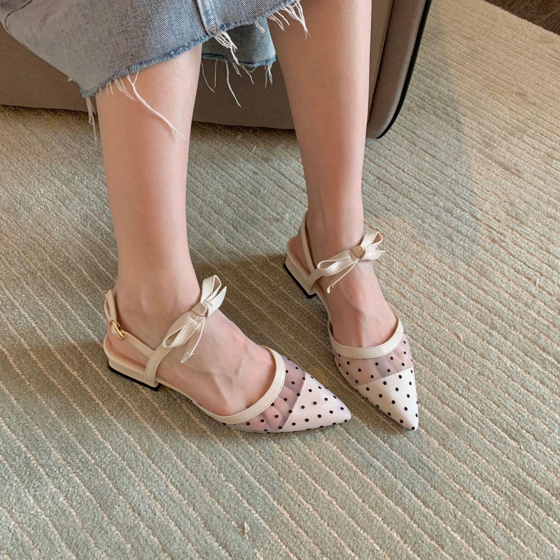 

Классические женские туфли класса люкс сандалии в горошек с открытой пяткой женские босоножки на низком каблуке кружевные босоножки женские воздушные сетчатые шлепанцы в стиле Лолита женские 5