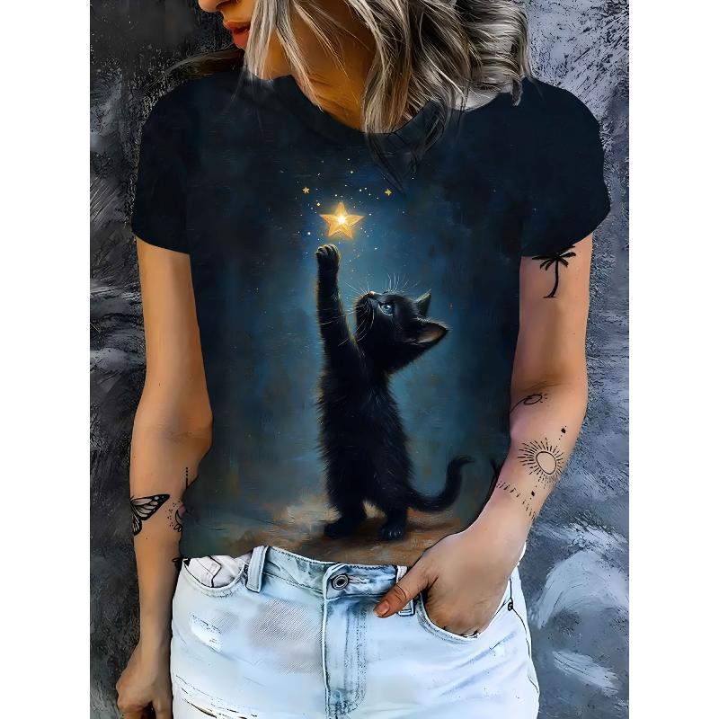 Stylish Simple Animal Short Sleeve Printed Top Comfortable T-Shirts Women’s