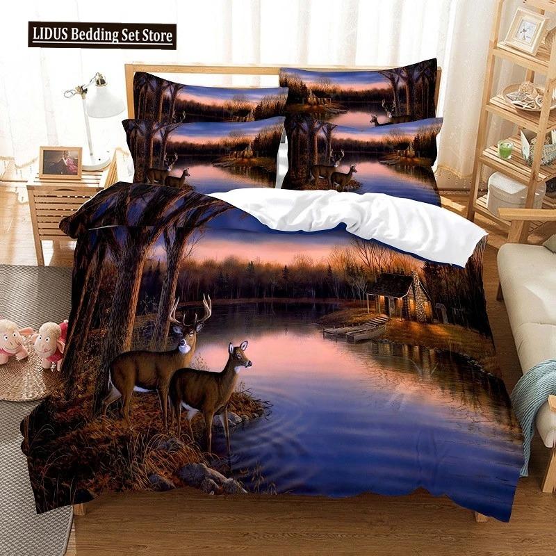 Elk Duvet Cover Set 3d Digital Printing Beautiful Wild Animals Comforter Cover For Kids Teens Polyester Bedding Set King Size