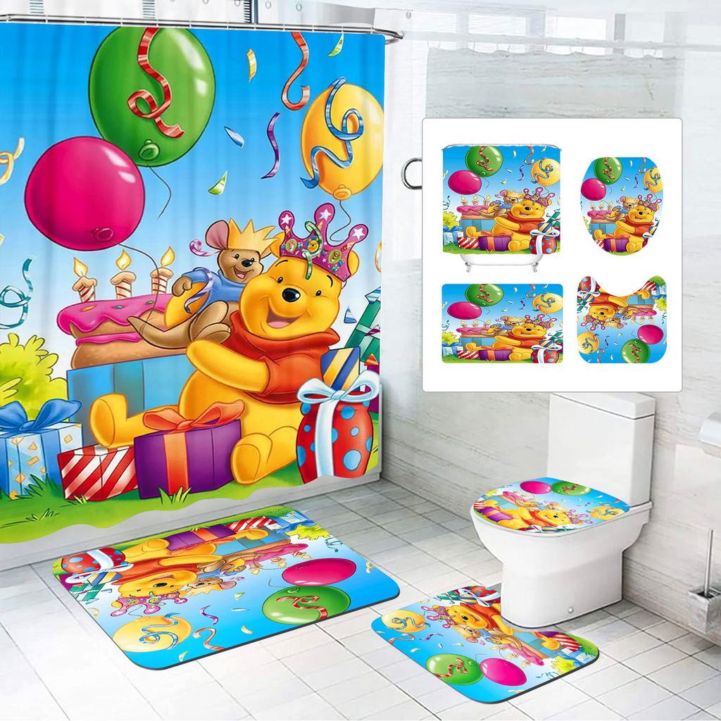 Winnie The Pooh Anime Shower Curtain Cute Bath Waterproof Curtains For Living Room Luxury Set Screen Bathroom Accessories Sets