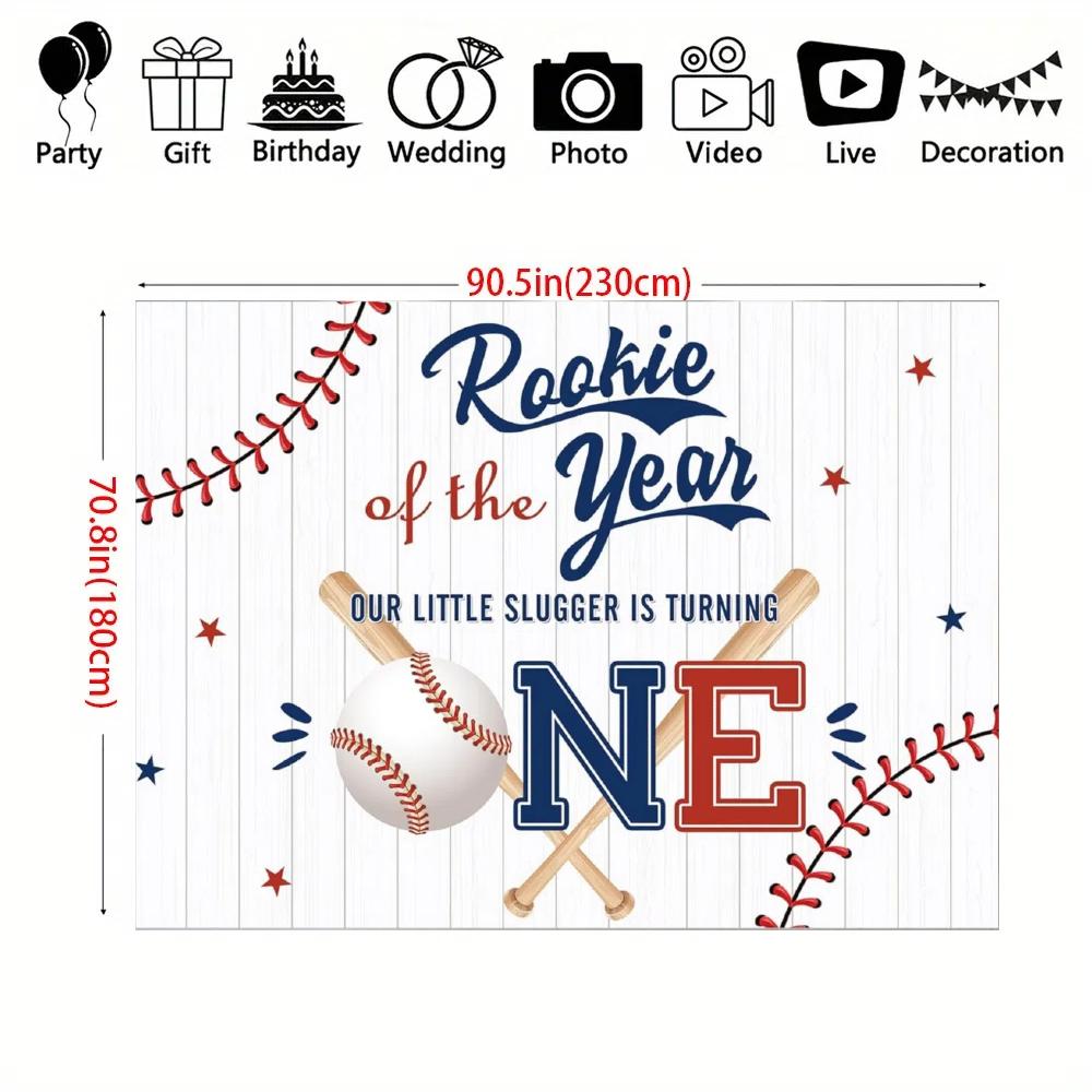 Baseball-themed 1st Birthday Party Backdrop - Rookie of the Year design blue mahogany hitter polyester photo booth  backdrop 100x150cm
