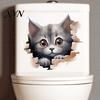 Toilet Lid Decoration Broken Wall Cat Sticker, Peel And Stick Decor PVC Bathroom Decal Decal, Removable Waterproof Sticker for