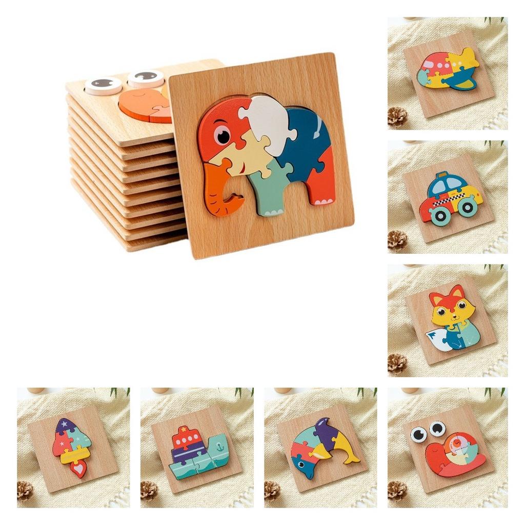 Wooden 3d Puzzle Cognitive Animal Traffic Shapes Matching Blocks For Early Education