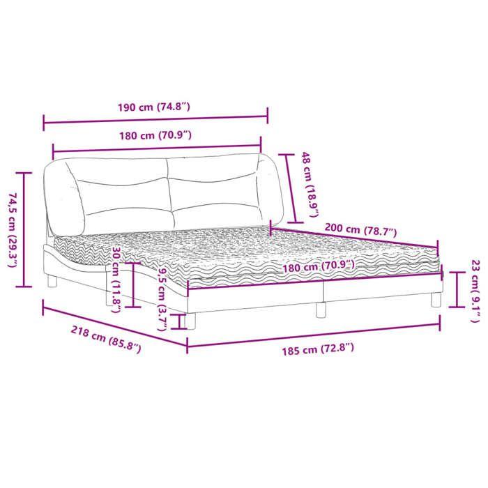 VidaXL Lit avec matelas crème 180x200 cm tissu, meuble de chambre à coucher, lit double, cadre de lit incurvé, sommier, lit 3208553