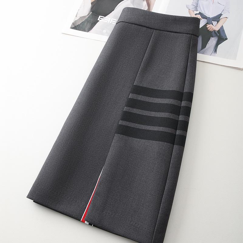 Women's Gray High-Waist A-Line Midi Skirt: Spring 2025 Elegant Bodycon Design