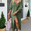 Women Long Shirt Round Neck Long Sleeve Single Breasted Shirt Solid Color Loose Fit Casual Versatile Shirt