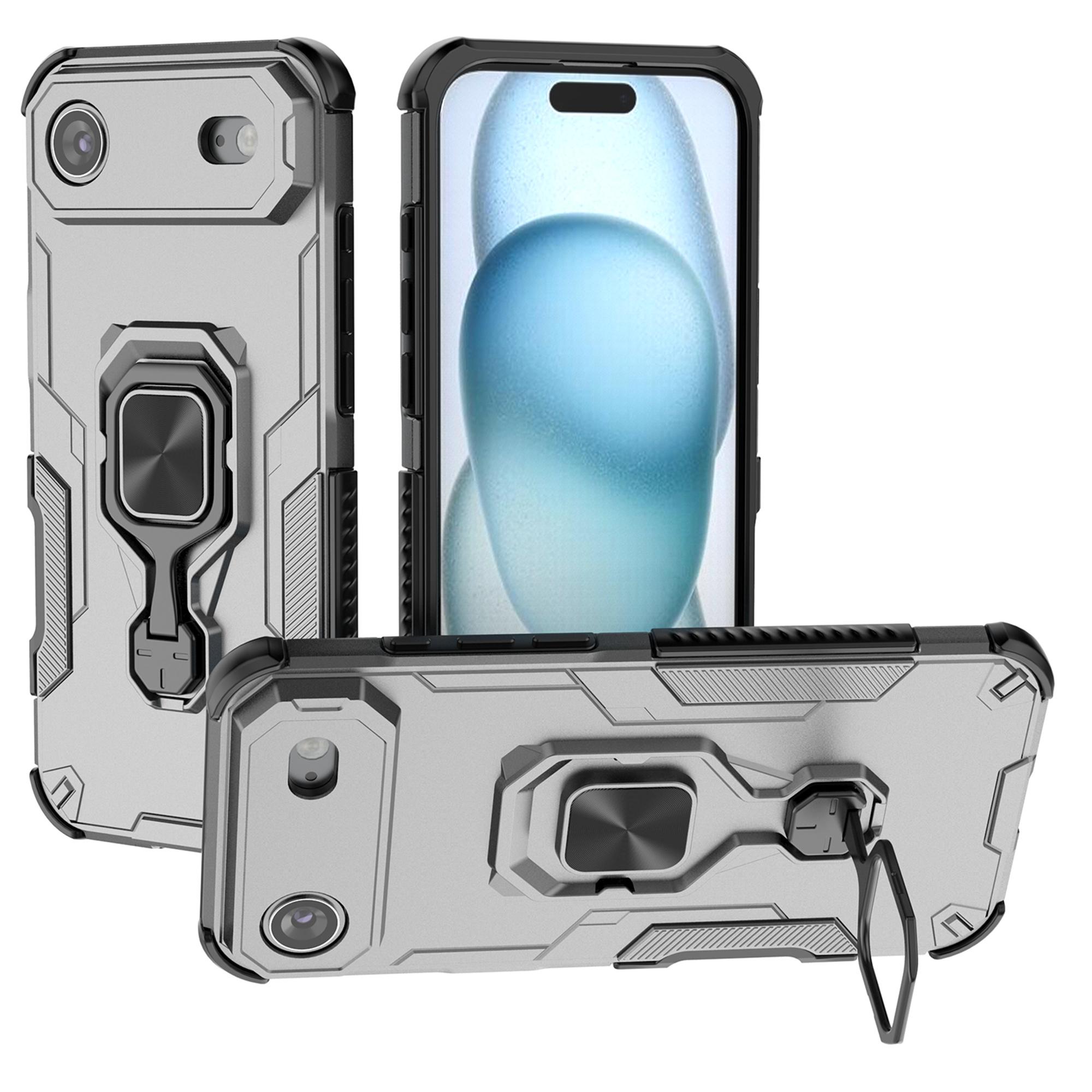 

For iPhone 17 Air Case Rotatable Ring Kickstand PC+TPU Shockproof Phone Cover Titanium Grey
