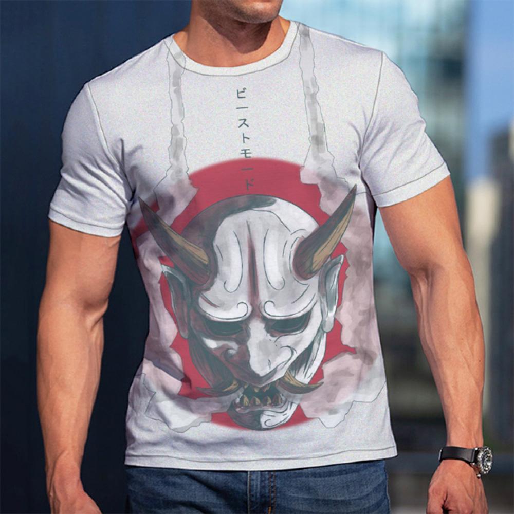 Fashion 3D Samurai Mask Print T Shirt For Men Japan Ghost Warrior Harajuku Streetwear Hip Hop Trend O-neck Tops Summer Loose Tee