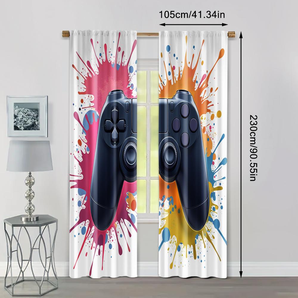 2pcs   Curtains Vibrant Gamer Room Durable 100% Polyester Fabric (without Rod) Versatile All Perfect for Living Room   Office