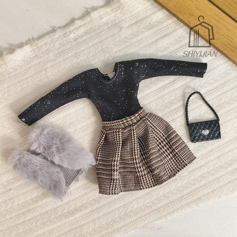 1/6 Doll Handmade Dress Clothing Winter Fashion Vest+Dresses+Bag For 30Cm Dolls Clothes Doll Dress Up Accessories Girl Plaything Gifts