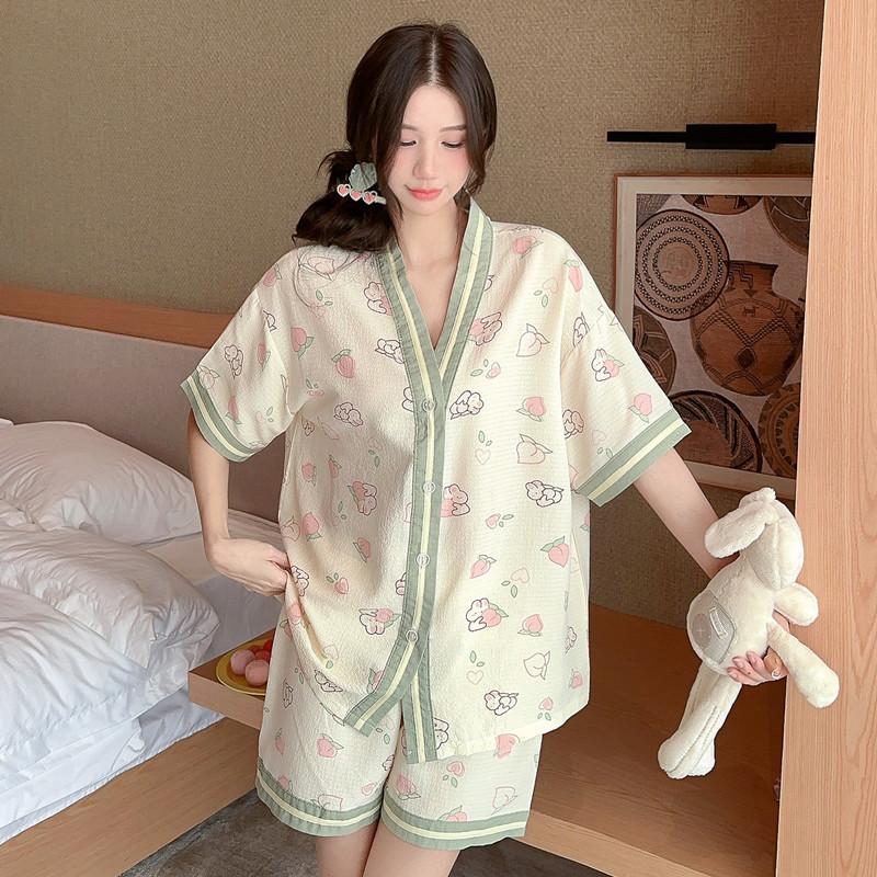 Thin, loungewear Japanese Zoubu pajamas women's ins sweet pure desire cartoon high-end short-sleeved shorts loose