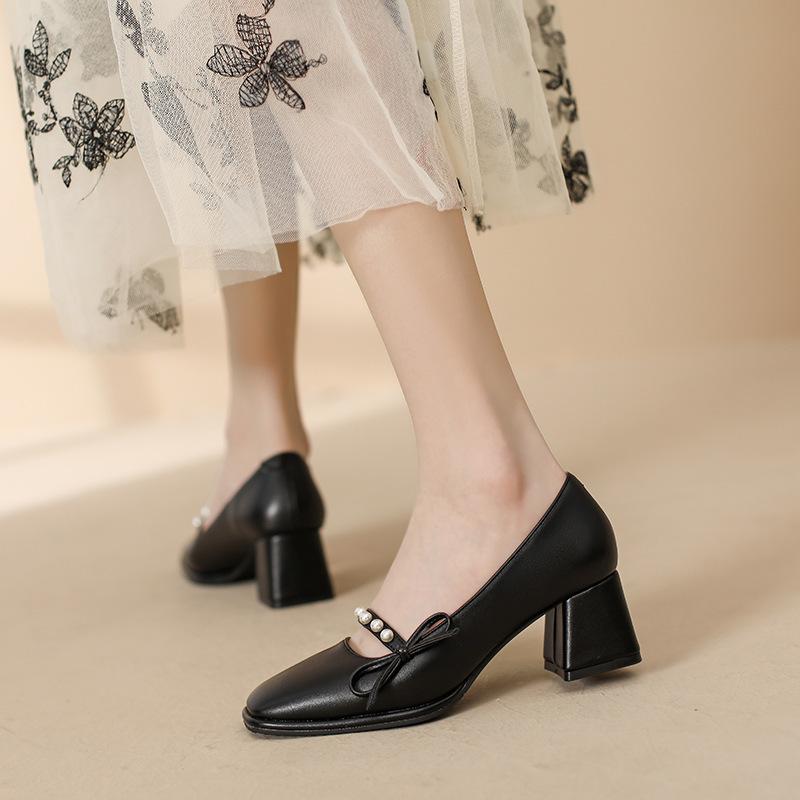 

Leather flat for Huizhou women s shoes Su Yinyin, the same thick-heeled single shoes for women s autumn new Mary Jane shoes for women 40 чорний