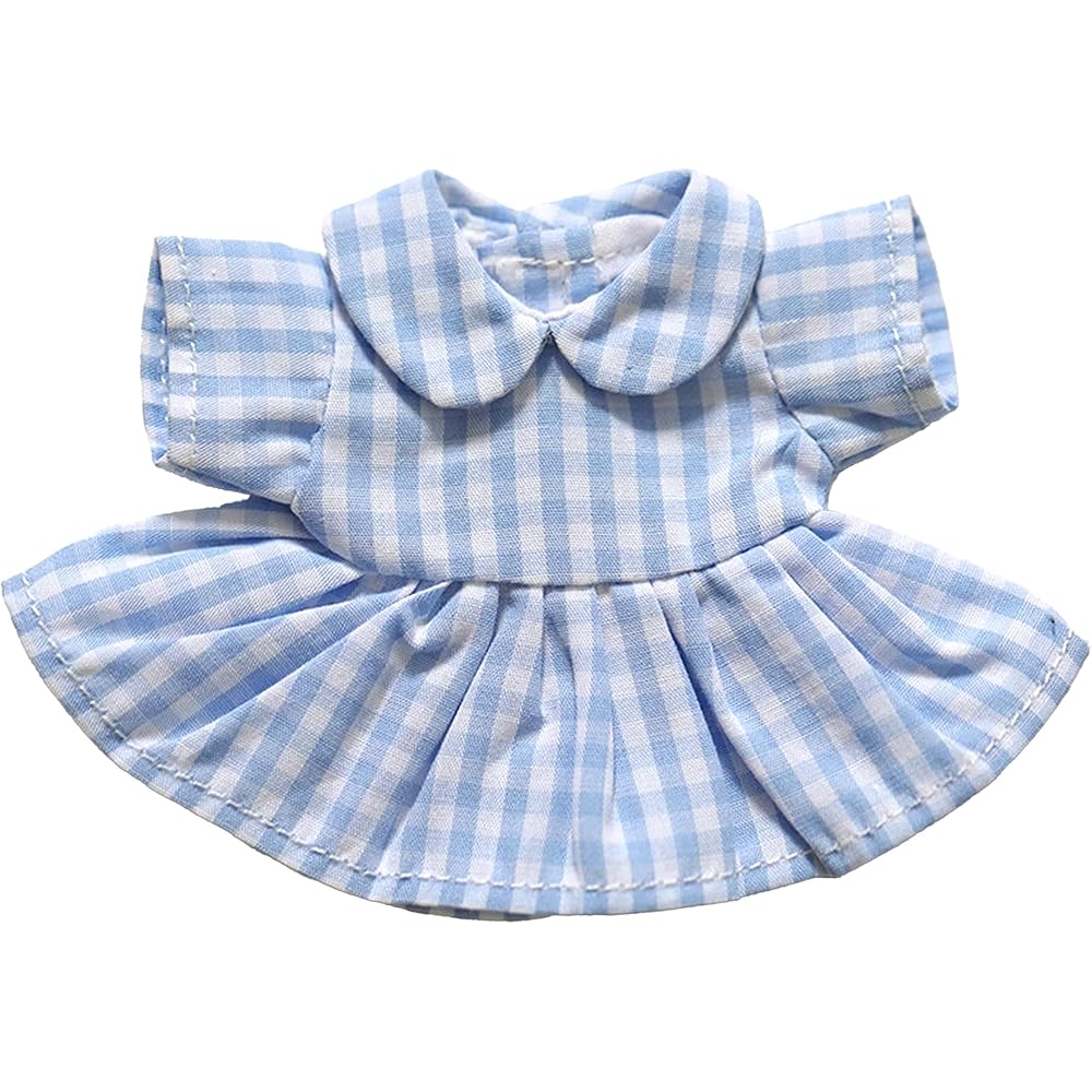 Retro Country Dress 10cm Plush Costume Blue Checkered Outfit for Dolls and Mascots Kpopdoll Accessory