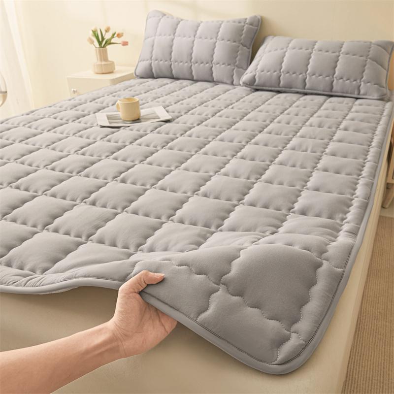 1Pc Brushed Quilted Mattress Topper Singlequeenking Nonslip Solid Color Skinfriendly Plain Mattress Practical Household Product