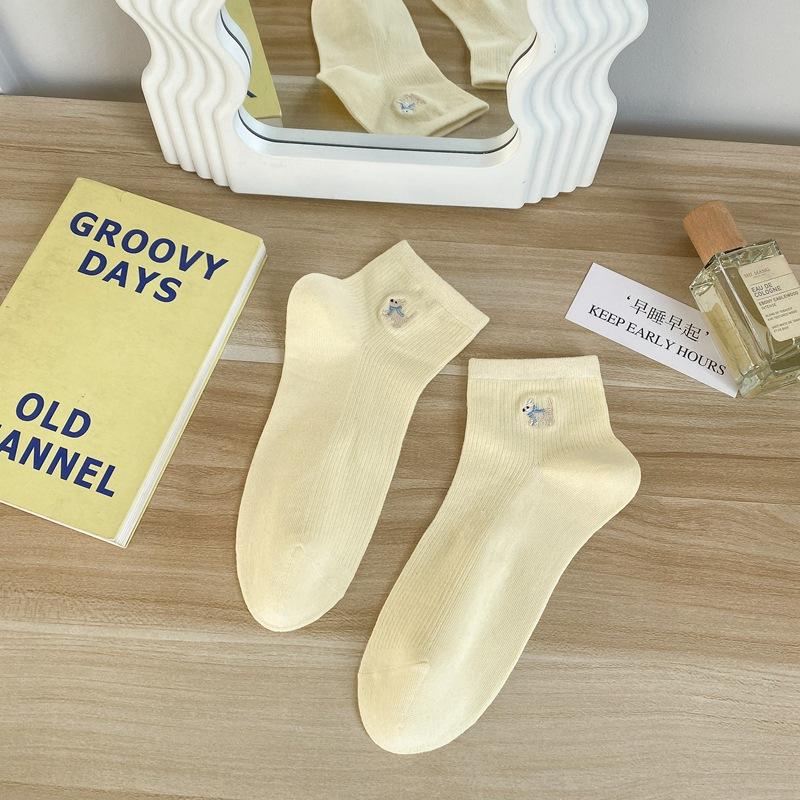 Socks Solid Color Cute Korean I Wind Cotton Breathable Sweat-Absorbing Embroidered Short Socks