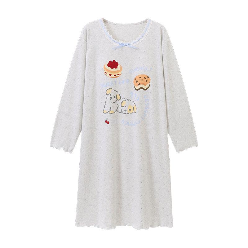 Spring & Autumn Maternity Slimming Long Sleeve Round Neck Princess Nightdress with Breast Pads, Wearable Outdoors