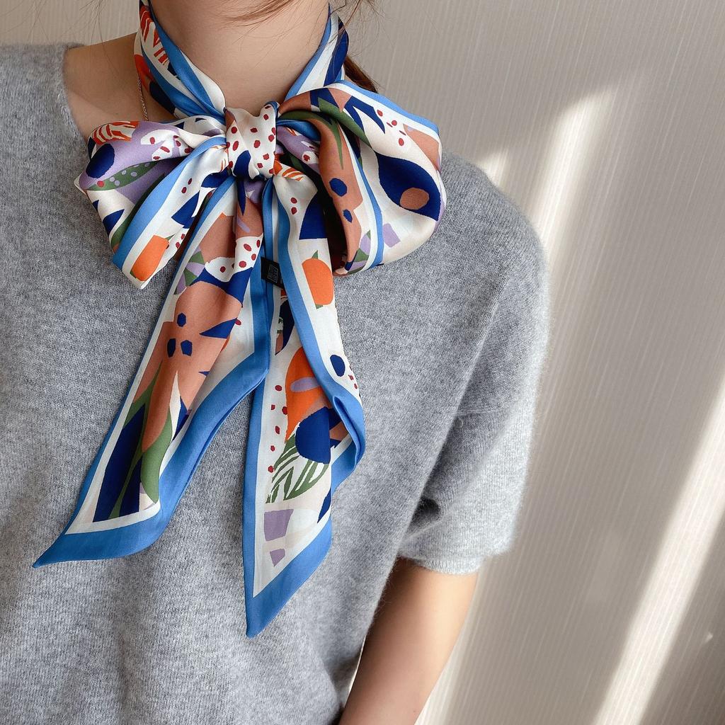 Primavera e verão cetim longo cachecol para mulheres protetor solar xale moda beleza cena cetim longo cachecol versátil viagem cachecol