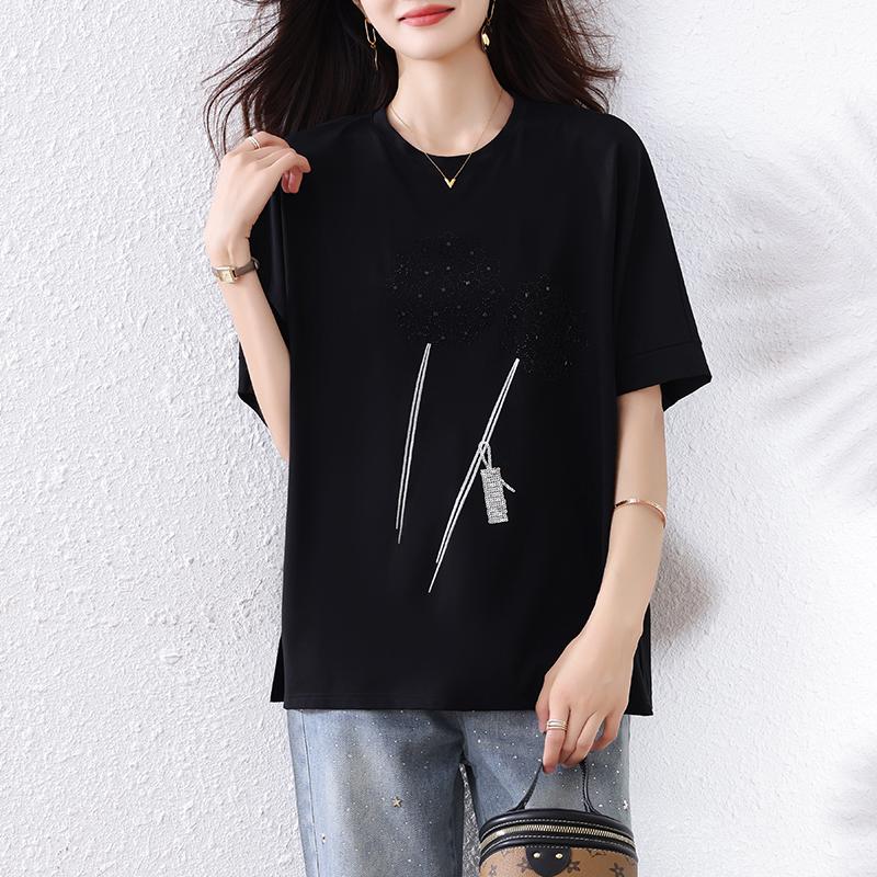 DIMANAF 2025 Summer Plus Size Oversized O-Neck T-Shirt Women Loose Tops Tees Fashion Casual New Shirt