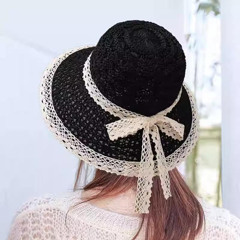 Lace edge hollow foreign style straw hat women's beach hat travel vacation fashion sun hat sun hat