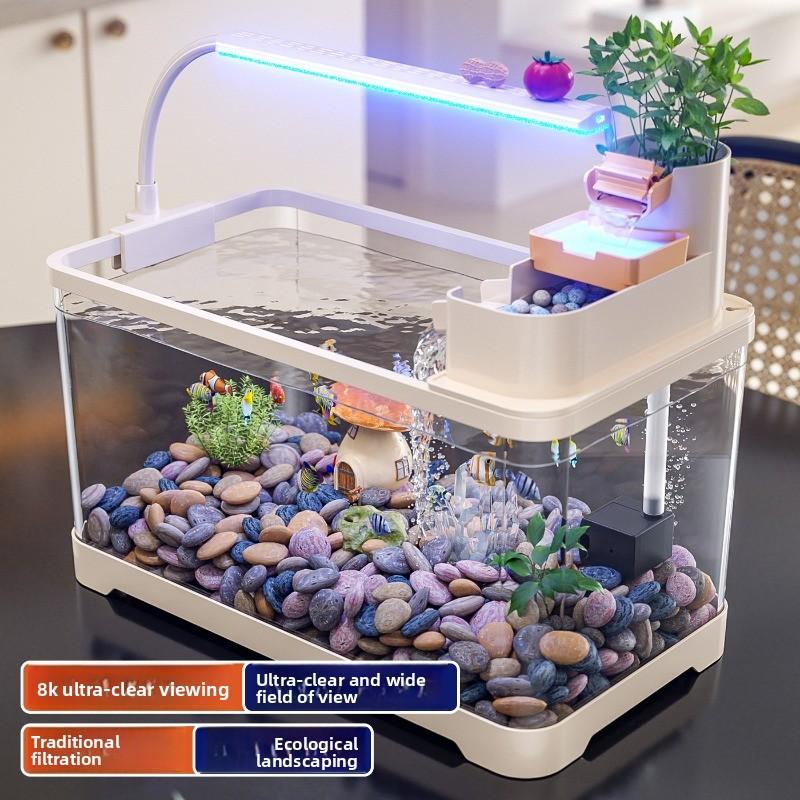 Traditional Style Fish Tank Mini Desktop Aquarium for Living Room Self-Cleaning Eco Landscape Goldfish Bowl Modern Home Decor
