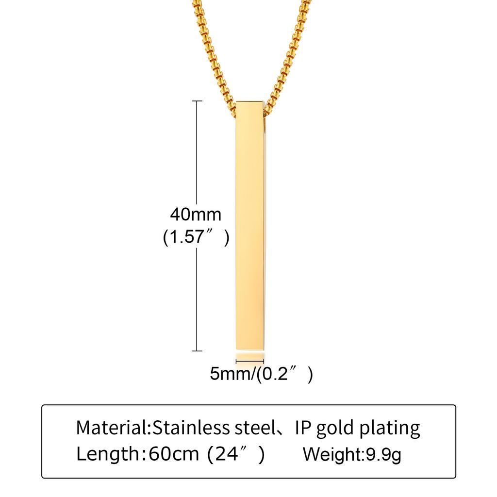 Personalized 1-4 Sides Pillar Necklace for Men Women,Stainless Steel Rectangle Vertical Bar Pendant Necklace Gifts