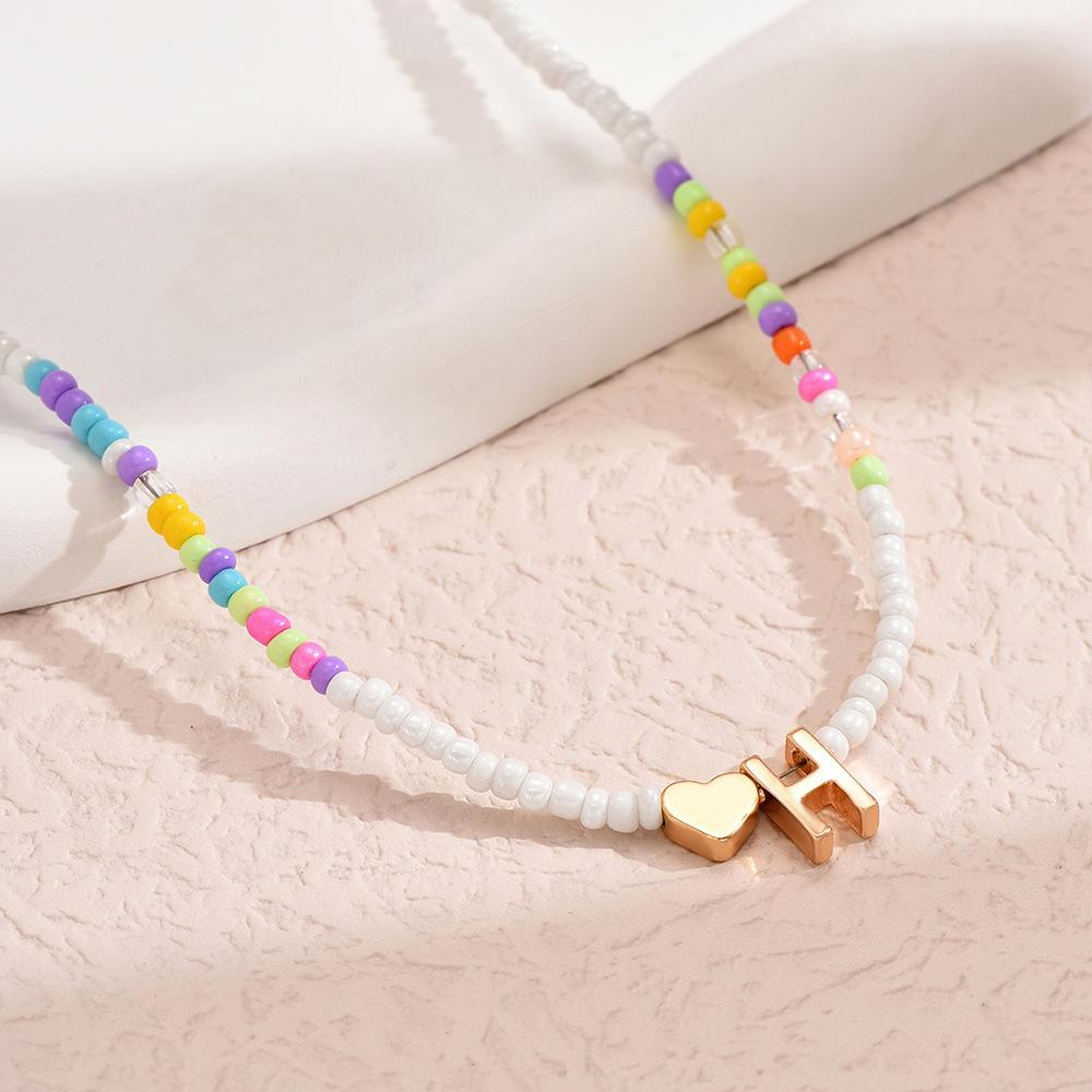 European and American Colored Rice Beads 26 Letter Beaded Necklace Creative Niche Neck Chain Collarbone Chain