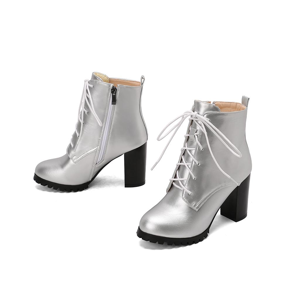 

Серебристо-черные женские ботильоны на высоком каблуке с круглым носком, большой размер 50 50