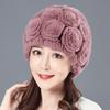 Rex rabbit hair woven fur hat middle-aged and elderly mother thickened warm rose Korean version wool hat female winter