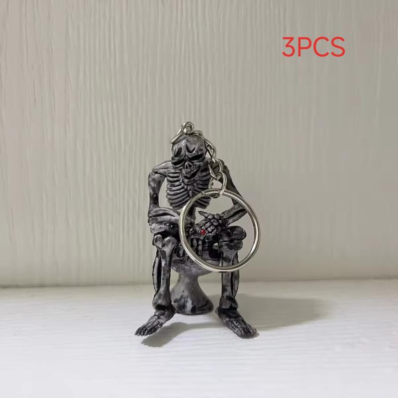 1/3/5Pcs Personalized Skeleton Sitting On Toilet Retro Car Key Pendant Punk Toilet Ghost Creative Keychain Spoof Gift Accessory