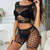 European & American Sexy Detachable Fishnet Split Lingerie – Transparent Jacquard Two-Piece Set