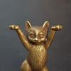 Antique Copper Cartoon Kung Fu Cat Statue Desktop Ornaments Metal Brass Animal Figurines Miniatures Home Decorations Accessories