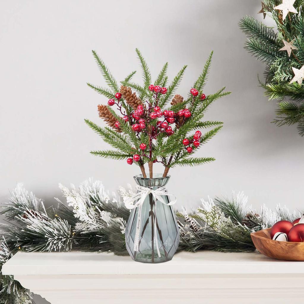 1PC Artificial Plants Pine Needles Leaves with Pinecones and Red Berries Christmas Decoration Home Table Party Decor