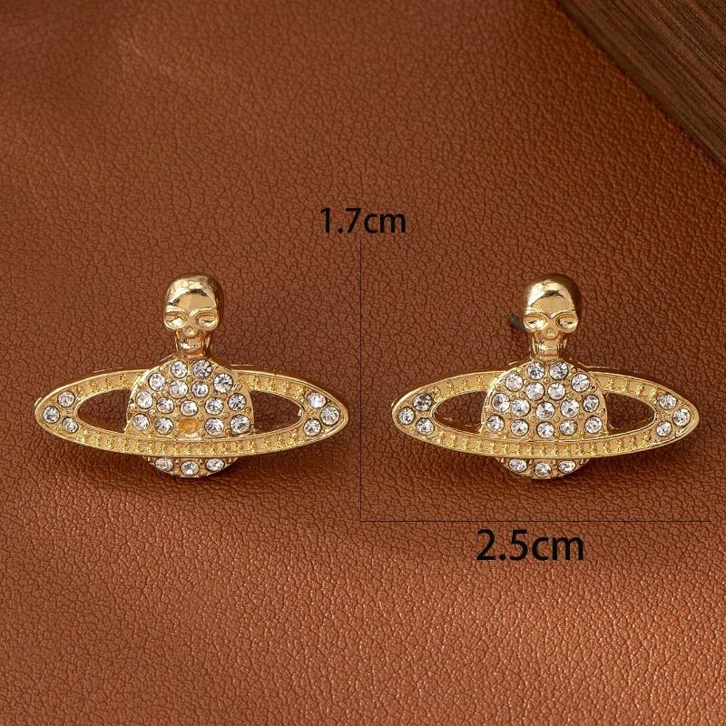 1 Pair Fashionable Creative Personalized Rhinestone Skull, Flower & Planet Stud Earrings For Ladies, Stylish For Daily Commuting And Versatile Wear