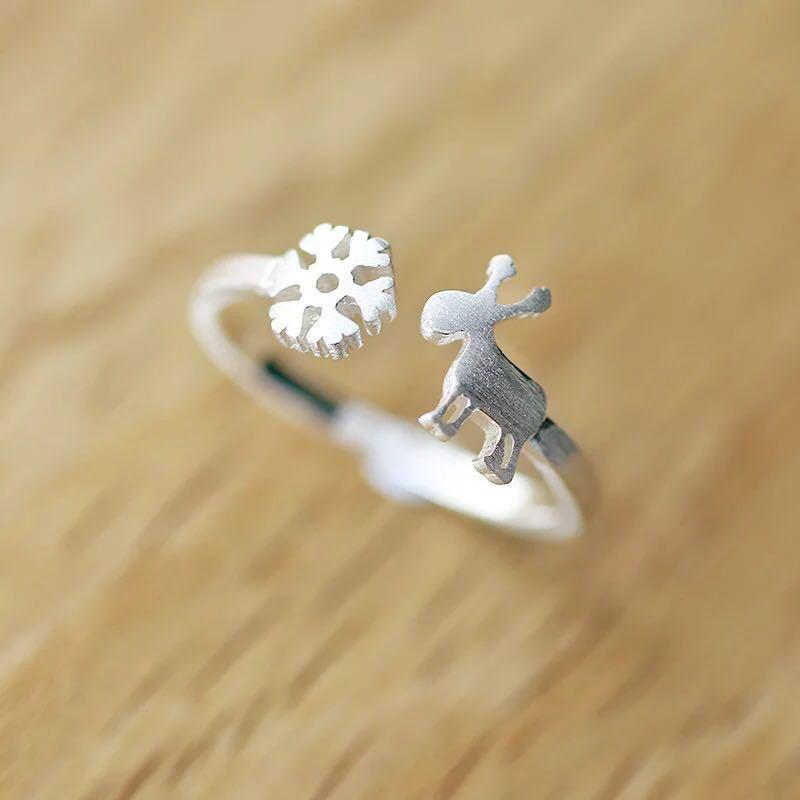 

Корейское открытое кольцо «Олень-снежинка»: Посеребренный, Креативный дизайн для подарка на Рождество и Новый год Adjustable Open