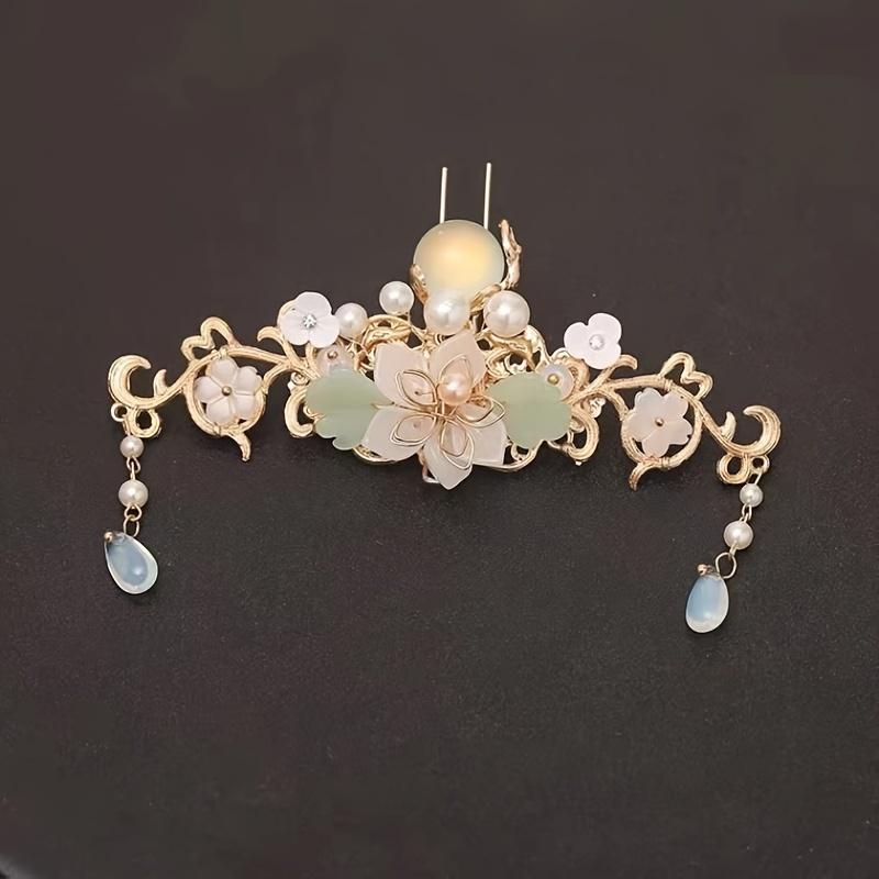 Crystal Flower Tassels Hairpin Headband Set For Girl Women Bride Chinese Style Hanfu Wedding Bridal Hair Accessories Jewelry Pin