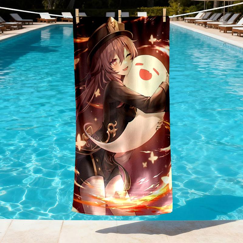 Genshin Impact Print Beach Towel Design, Soft, Lightweight. for Home Bathroom, Spa, Pool, Yoga, Surfing, Camping, Gift for Family, Friend