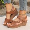 Sommer neue Damen Keilabsatz Plateau Sandalen Große Größe Fischmaul Strand Sandalen Blumen Dekoration