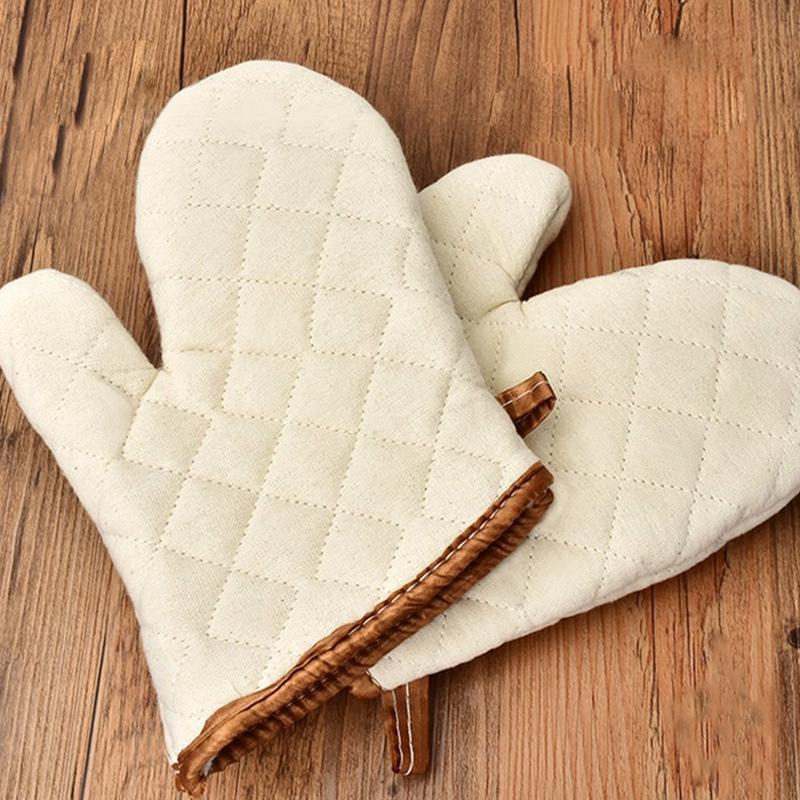 Small Pure Cotton Heat-Resistant Oven Gloves - Thick, White Insulated Baking Mitts