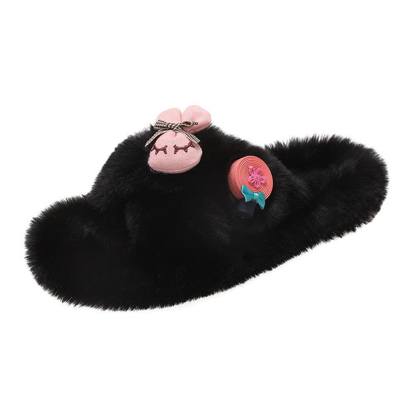 Cross-hairy slippers women's autumn new outer wear flat-bottomed slippers fashion flip-flops