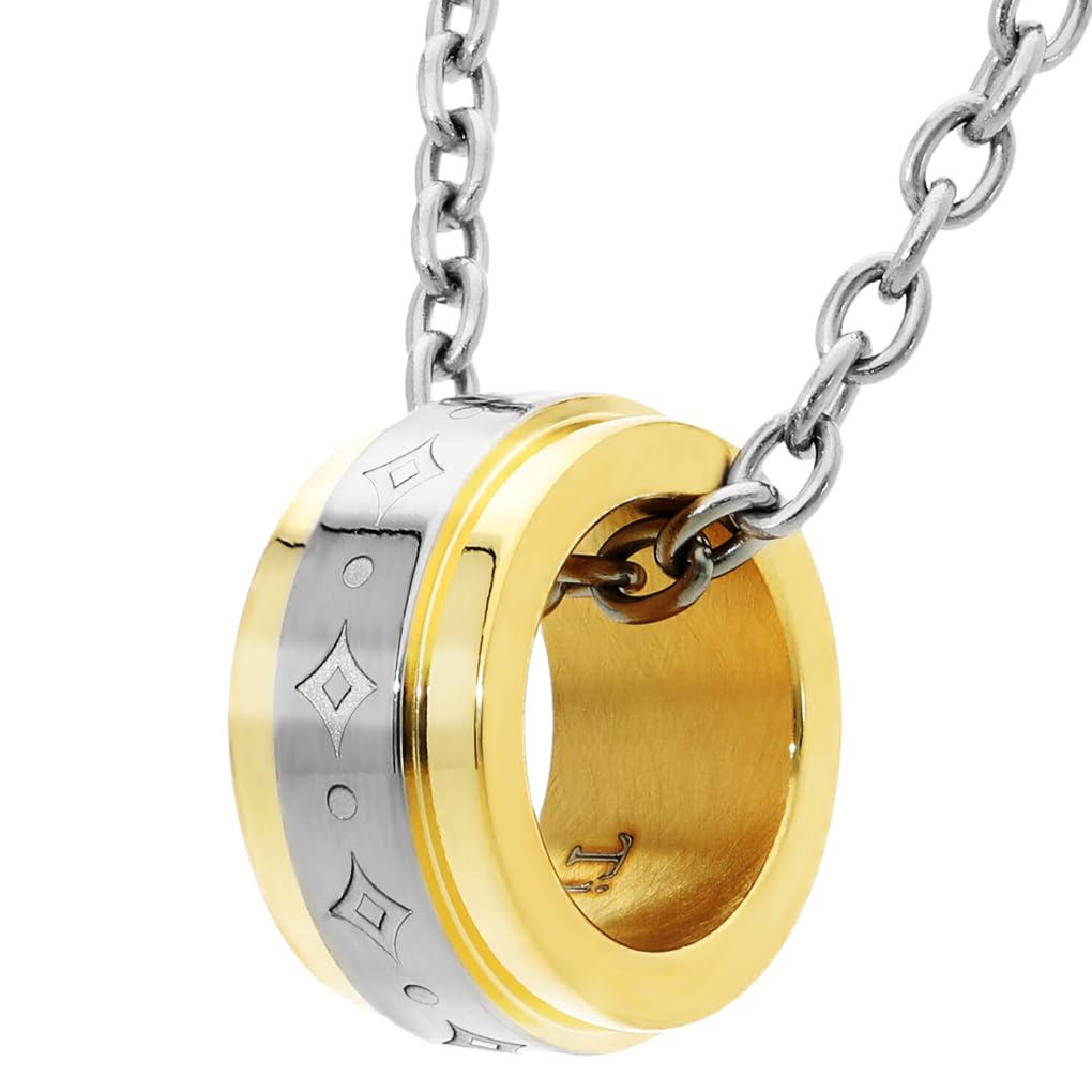 

Phiten Diamond Pattern Titanium Pendant with Gold Chain fe-fe Ring, Necklace,