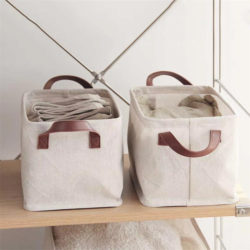 Cotton-Linen Storage Basket With Handle Japanese Style Desktop Storage Basket Children's Toy And Miscellaneous Storage Box