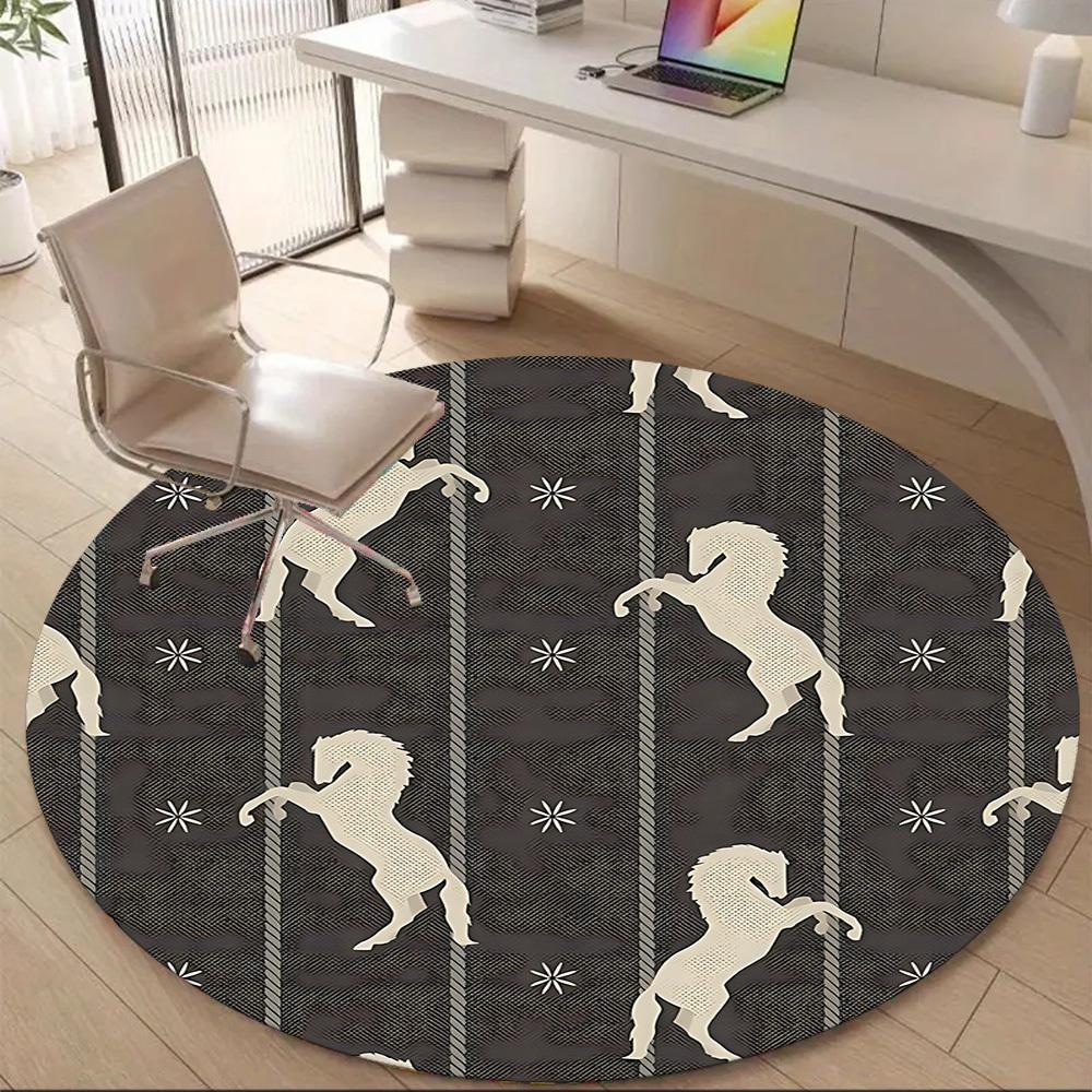 1pc Horse Pattern Office Round Area Rug, Under Office Chairs Bedroom Living Room Home Decor, Room Deco