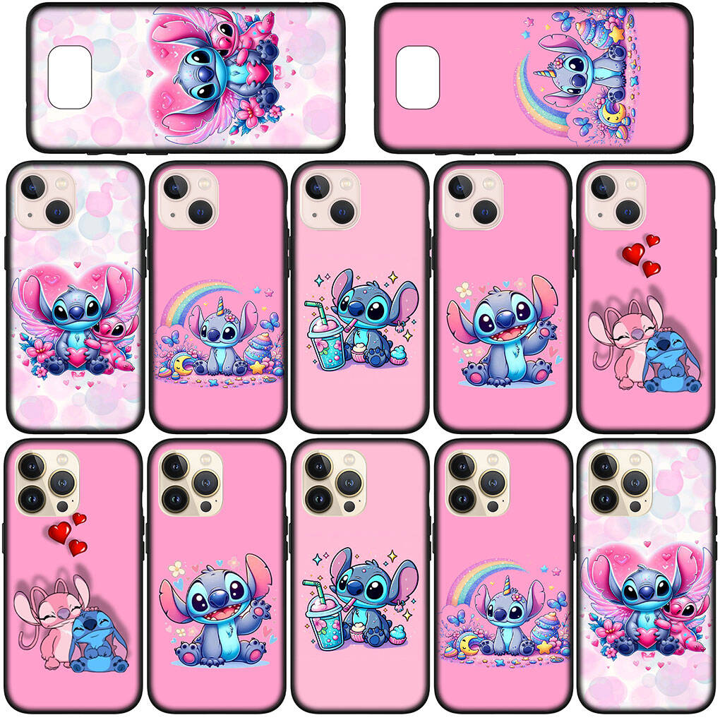 Phone Case for iPhone 17 16 15 Plus X 16E Huawei P30 P20 Lite Redmi Note 14 12 11 13 Pro Max OPPO A60 A80 A40 A18 A38 Blue Lilo Cute Stitch Pink Cover