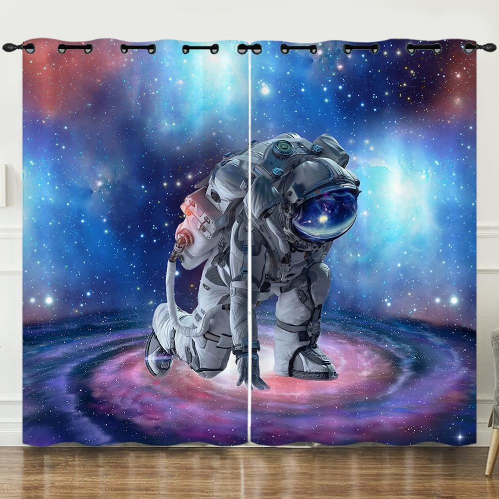 Curtains Starry Sky Astronaut Digital Printed Curtains Blackout Punched Bedroom