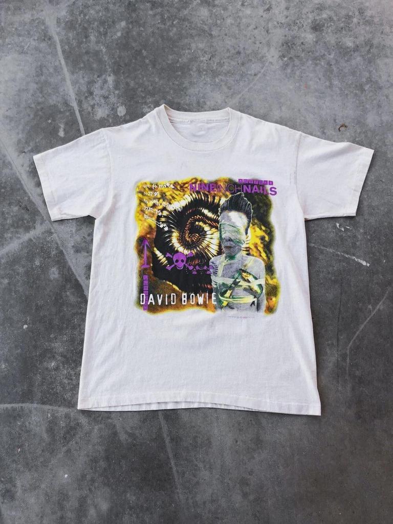 Vintage Grafik Nine Inch Nails & David Bowie Tur Beyaz Tişört Unisex Beden S-4XL